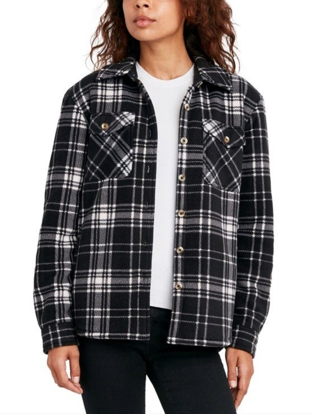 The Sage Collective Black & White Plaid Sherpa-Lined Shacket Size XL
